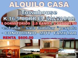 ALQUILO CASA CARRETERA A EL SALVADOR K 16.5 SANTA MONICA