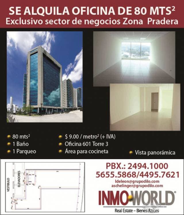 Alquilo Oficina en Zona Pradera zona 10 — foto 1