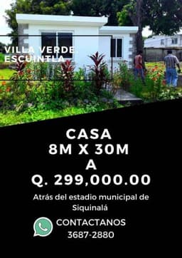 Casas a 2 minutos de parque de siquinala, escuintla