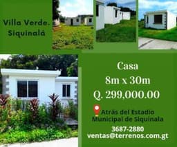 Casa en venta en Siquinalá con facilidades de pago