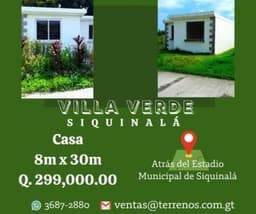Vendo Casa en un área privada en Siquinala