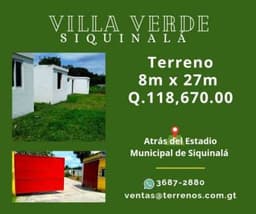 Terrenos económicos en Siquinala