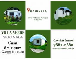 Casas en venta en Siquinala con facilidades de pagos