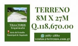 Terrenos en venta en Siquinala, contamos con facilidades de pagos