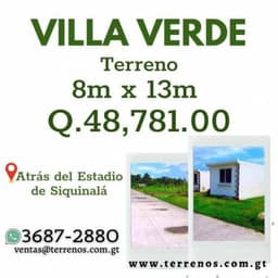 Atrás del estadio de Siquinalá, terrenos con sus servicios