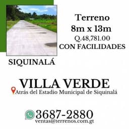 Invierta para su futuro, terrenos en venta en Siquinalá con facilidades