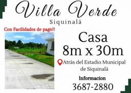 Casas a 3 minutos del Parque de Siquinala