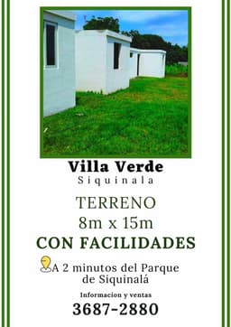Ten tu terreno propio cerca del Parque de Siquinala, con facilidades