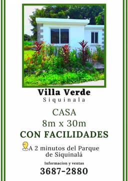 Ten tu casa propia atrás del Estadio de Siquinala, con facilidades