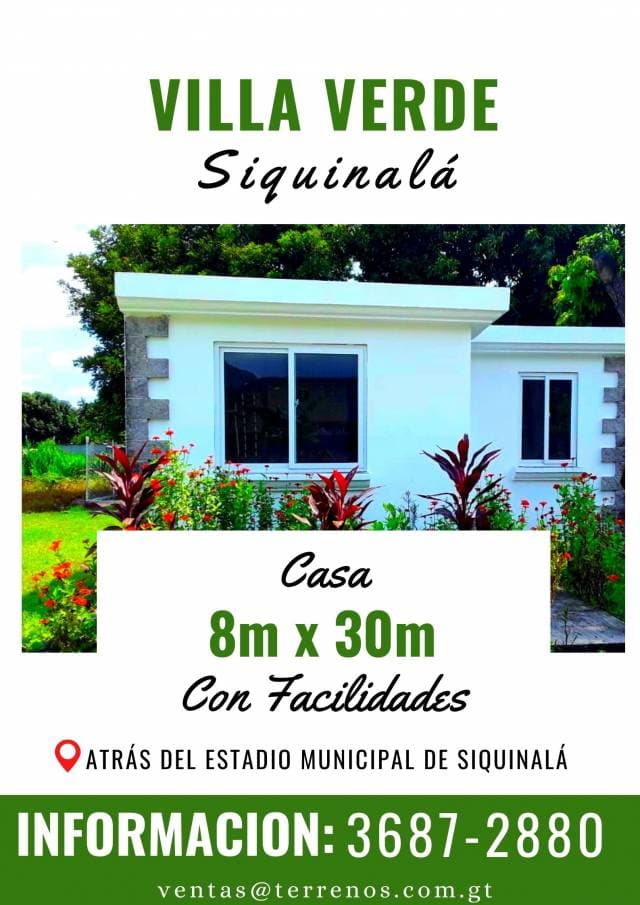 Casa en venta, invierta atrás del Estadio de Siquinala
