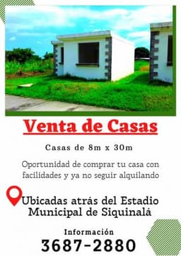 Casas con facilidades atrás del Estadio de Siquinala