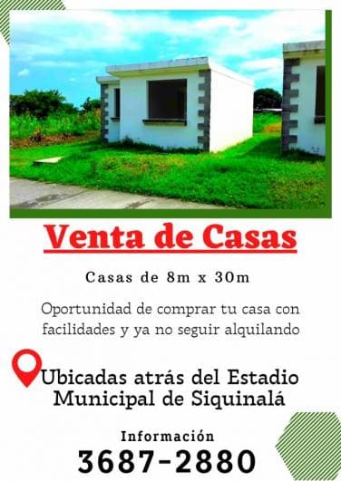 Casas con facilidades atrás del Estadio de Siquinala