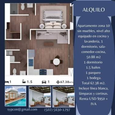 Apartamento zona 10 sin muebles de 51m2 — foto 1