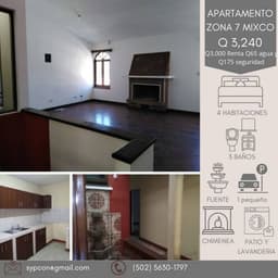 Apartamento sin muebles zona 7 Mixco