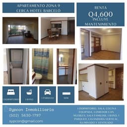 En renta apartamento zona 9 cerca parada transmetro y hotel barceló