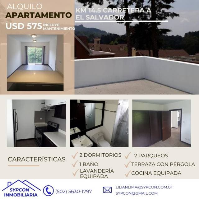 Apartamento de 2 dormitorios rento en km 14.5 carretera a el salvador — foto 1