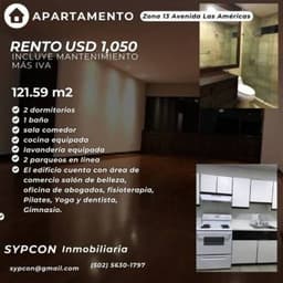 Apartamento en renta de 2 dormitorios zona 13