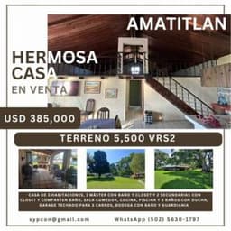 Casa tipo chalet a orilla del lago de Amatitlán en venta