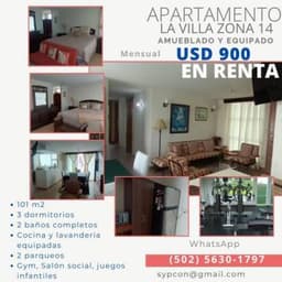 Apartamento en renta amueblado y equipado de 3 dormitorios