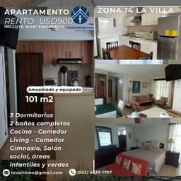 Apartamento zona 14 la villa en renta amueblado y equipado