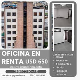 Oficina en renta zona 13 cercana al Obelisco