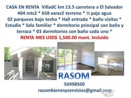 SE RENTA CASA EN CONDOMINIO SOBRE CARRETERA A ES KM 13.5