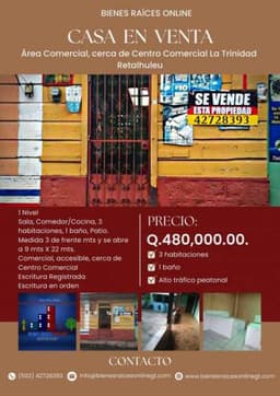 Casa en Venta área Comercial Retalhuleu